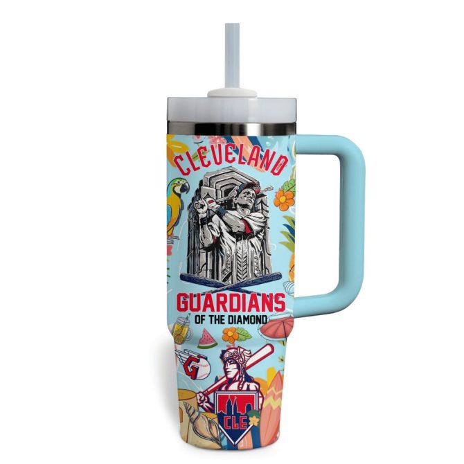 Cleveland Guardians Mlb Custom Stanley Quencher 40Oz Stainless Steel Tumbler With Handle - Image 2