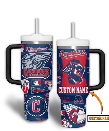 Cleveland Guardians Mlb Custom Stanley Quencher 40Oz Stainless Steel Tumbler With Handle