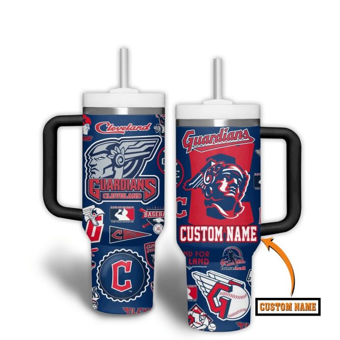 Cleveland Guardians Mlb Custom Stanley Quencher 40Oz Stainless Steel Tumbler With Handle