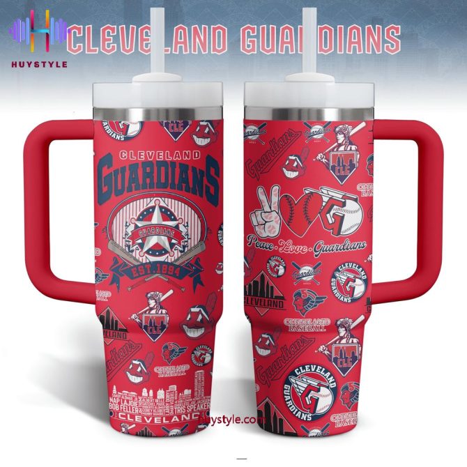 Cleveland Guardians Mlb Custom Stanley Quencher 40Oz Stainless Steel Tumbler With Handle