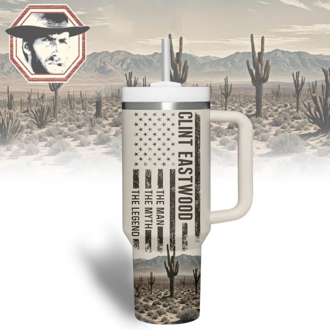 Clint Eastwood Actor Custom Stanley Quencher 40Oz Stainless Steel Tumbler With Handle - Image 3