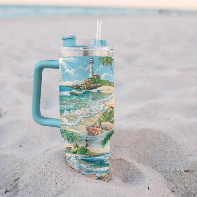 Coastal Serenity Custom Stanley Quencher 40Oz Stainless Steel Tumbler With Handle - Image 3