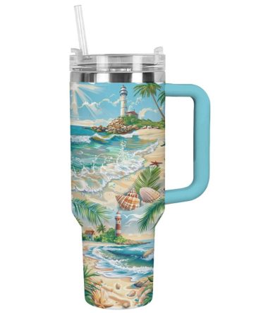 Coastal Serenity Custom Stanley Quencher 40Oz Stainless Steel Tumbler With Handle