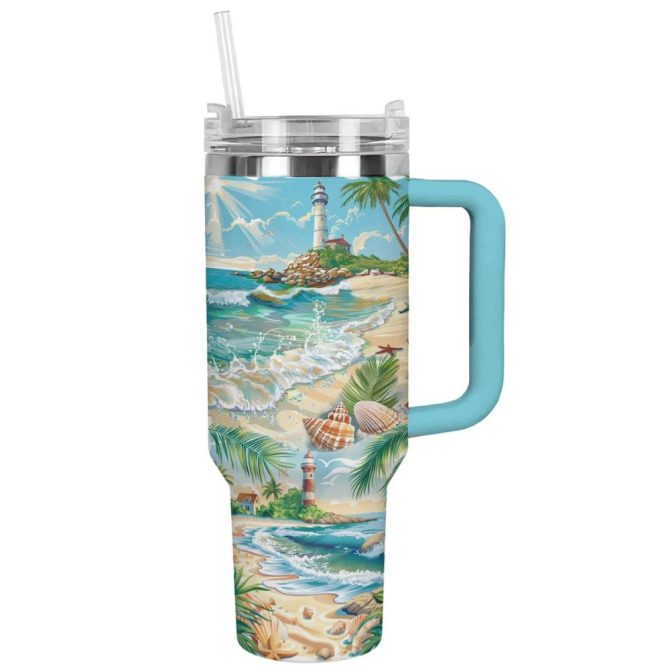 Coastal Serenity Custom Stanley Quencher 40Oz Stainless Steel Tumbler With Handle