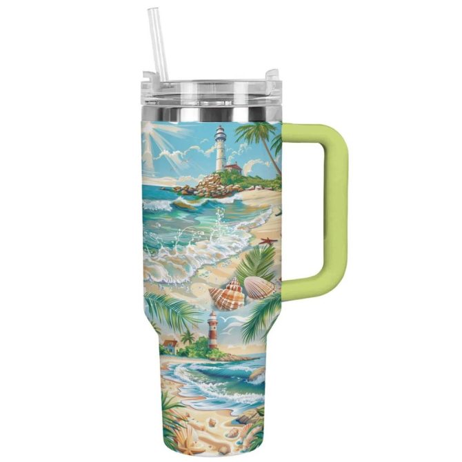 Coastal Serenity Custom Stanley Quencher 40Oz Stainless Steel Tumbler With Handle - Image 7