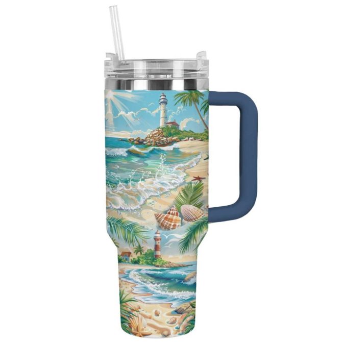 Coastal Serenity Custom Stanley Quencher 40Oz Stainless Steel Tumbler With Handle - Image 8