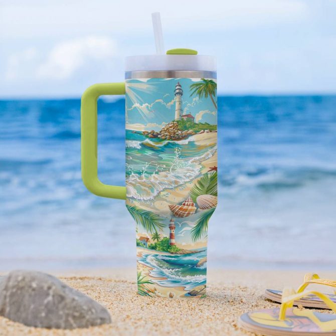 Coastal Serenity Custom Stanley Quencher 40Oz Stainless Steel Tumbler With Handle - Image 2