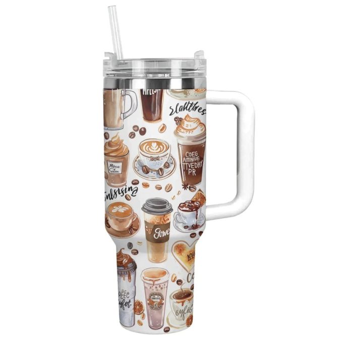 Coffee Custom Stanley Quencher 40Oz Stainless Steel Tumbler With Handle