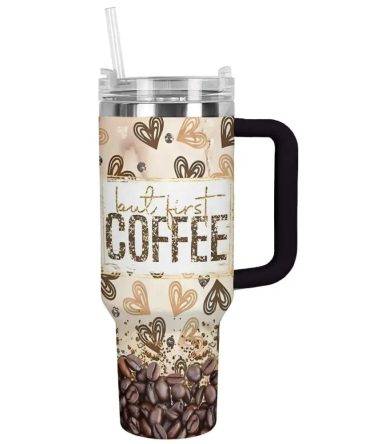 Coffee Custom Stanley Quencher 40Oz Stainless Steel Tumbler With Handle