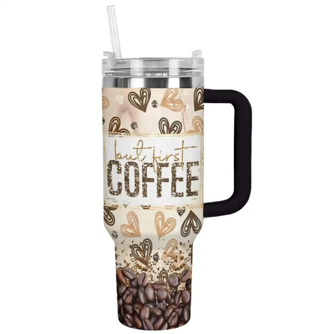 Coffee Custom Stanley Quencher 40Oz Stainless Steel Tumbler With Handle