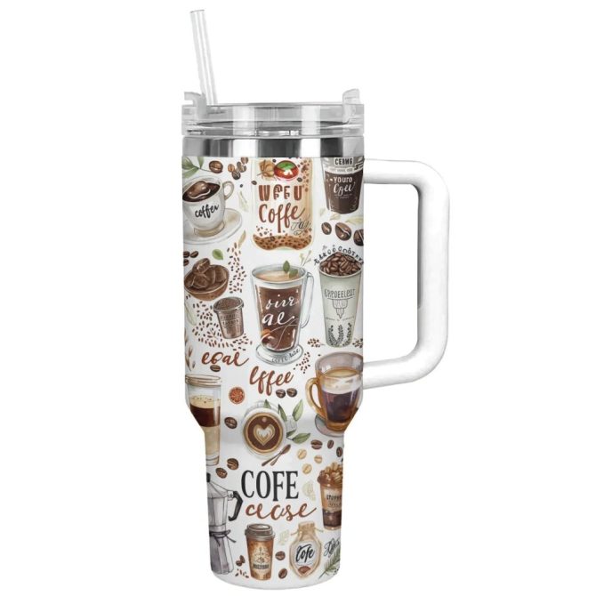 Coffee Custom Stanley Quencher 40Oz Stainless Steel Tumbler With Handle