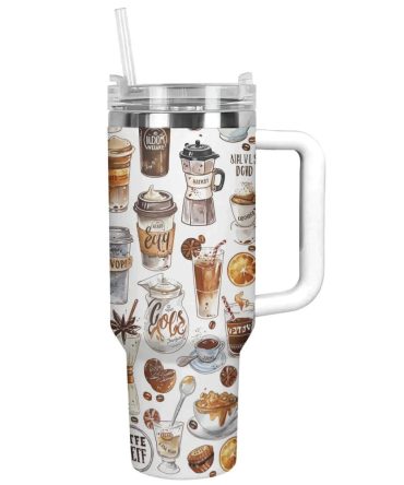 Coffee Custom Stanley Quencher 40Oz Stainless Steel Tumbler With Handle
