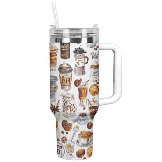 Coffee Custom Stanley Quencher 40Oz Stainless Steel Tumbler With Handle