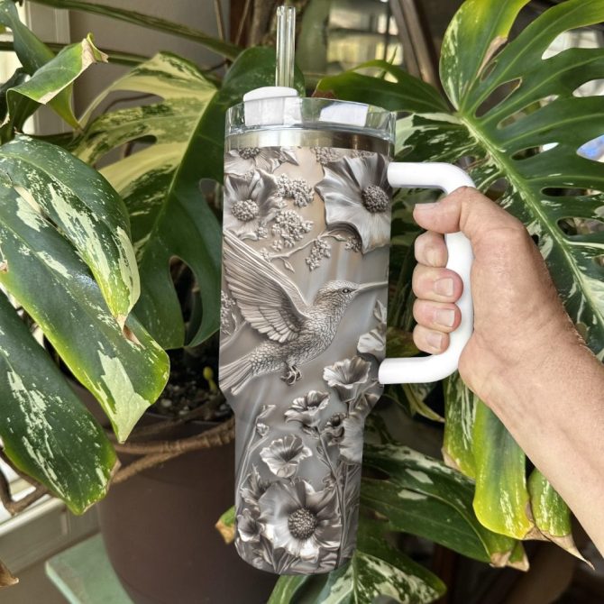 Colibri Floral Hummingbird Custom Stanley Quencher 40Oz Stainless Steel Tumbler With Handle - Image 2