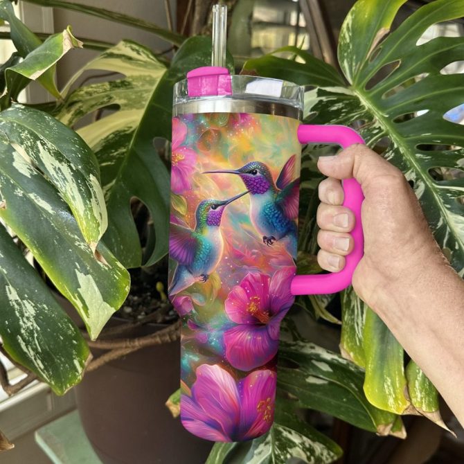 Colibri Floral Hummingbird Custom Stanley Quencher 40Oz Stainless Steel Tumbler With Handle - Image 4