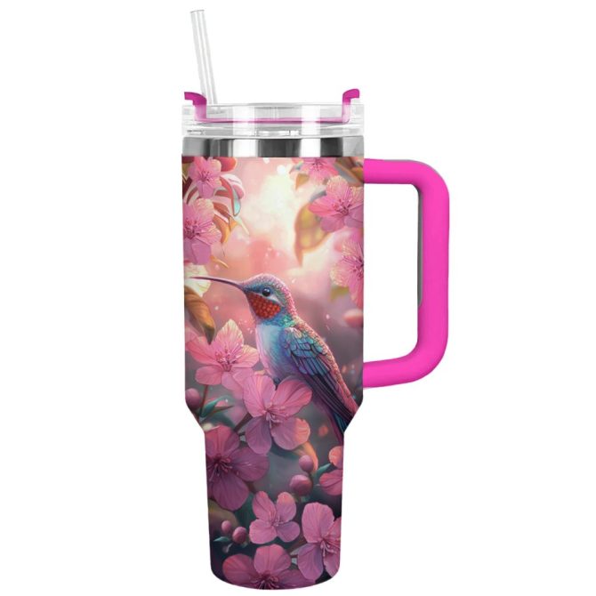 Colibri Floral Hummingbird Custom Stanley Quencher 40Oz Stainless Steel Tumbler With Handle
