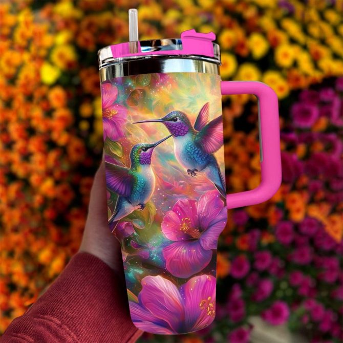 Colibri Floral Hummingbird Custom Stanley Quencher 40Oz Stainless Steel Tumbler With Handle - Image 2