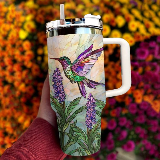 Colibri Floral Hummingbird Custom Stanley Quencher 40Oz Stainless Steel Tumbler With Handle - Image 4