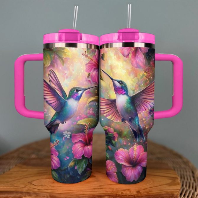 Colibri Floral Hummingbird Custom Stanley Quencher 40Oz Stainless Steel Tumbler With Handle - Image 3