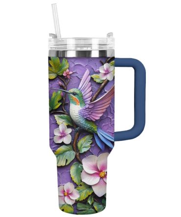 Colibri Floral Hummingbird Custom Stanley Quencher 40Oz Stainless Steel Tumbler With Handle
