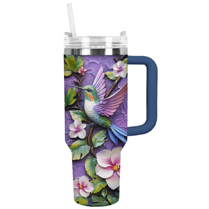 Colibri Floral Hummingbird Custom Stanley Quencher 40Oz Stainless Steel Tumbler With Handle