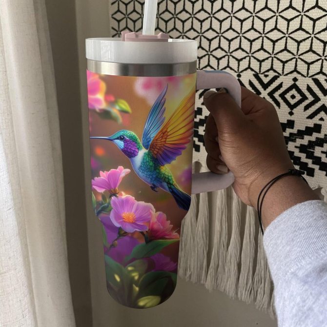 Colibri Floral Hummingbird Custom Stanley Quencher 40Oz Stainless Steel Tumbler With Handle - Image 3