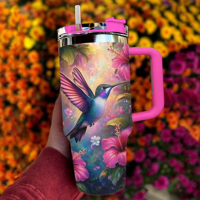 Colibri Floral Hummingbird Custom Stanley Quencher 40Oz Stainless Steel Tumbler With Handle - Image 4