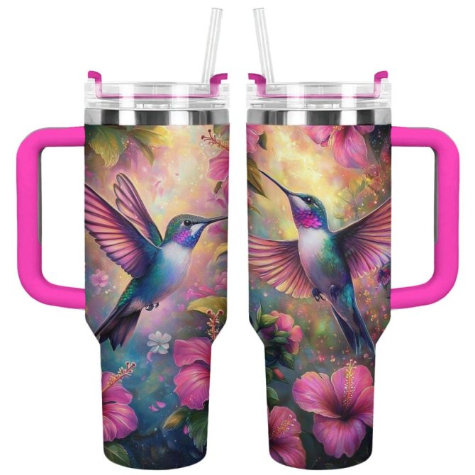 Colibri Floral Hummingbird Custom Stanley Quencher 40Oz Stainless Steel Tumbler With Handle
