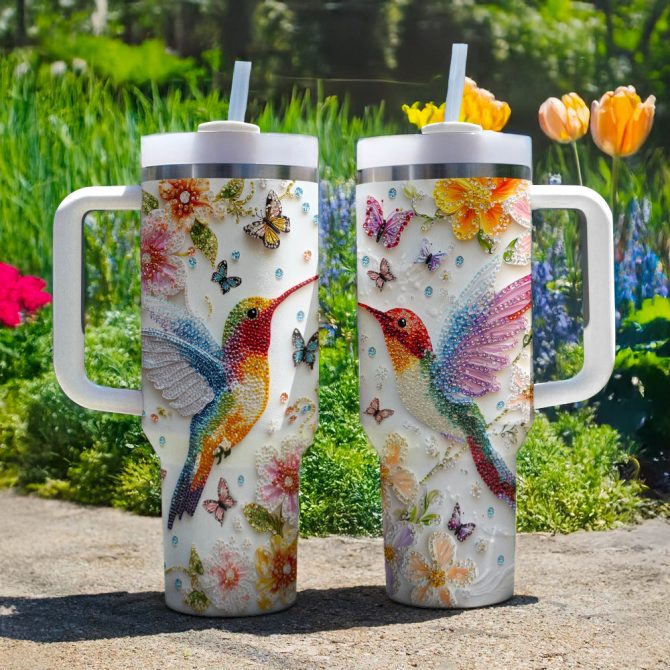 Colibri Floral Hummingbird Custom Stanley Quencher 40Oz Stainless Steel Tumbler With Handle - Image 2