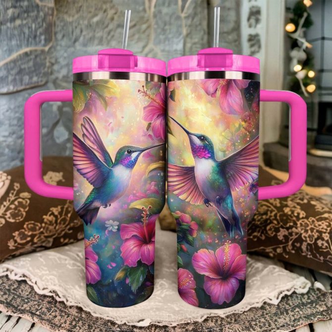 Colibri Floral Hummingbird Custom Stanley Quencher 40Oz Stainless Steel Tumbler With Handle - Image 2