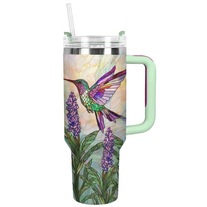 Colibri Floral Hummingbird Custom Stanley Quencher 40Oz Stainless Steel Tumbler With Handle