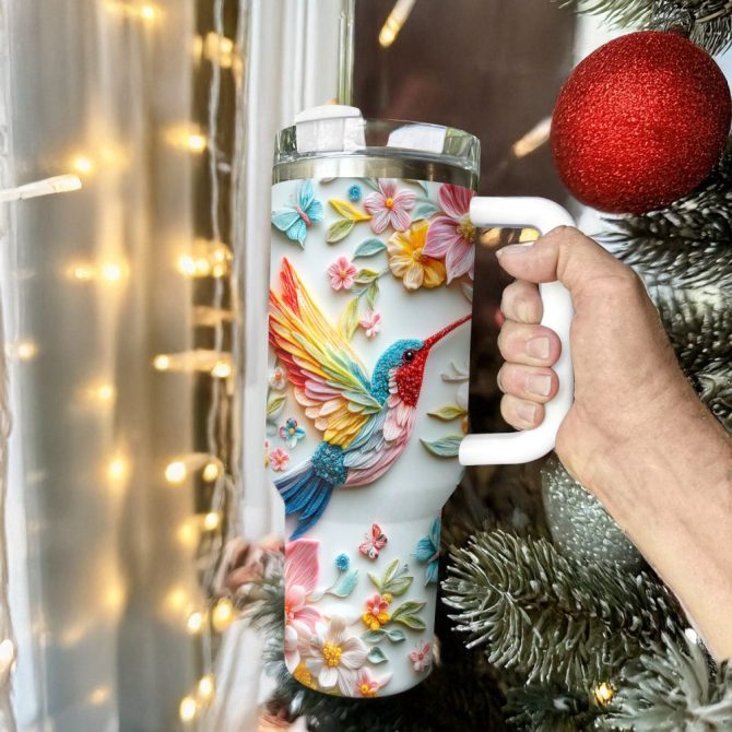 Colibri Floral Hummingbird Custom Stanley Quencher 40Oz Stainless Steel Tumbler With Handle - Image 3