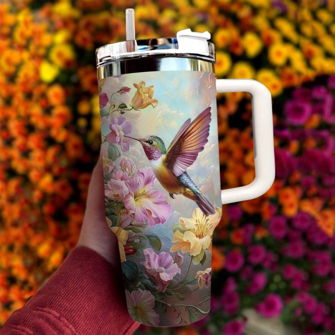 Colibri Floral Hummingbird Custom Stanley Quencher 40Oz Stainless Steel Tumbler With Handle - Image 4