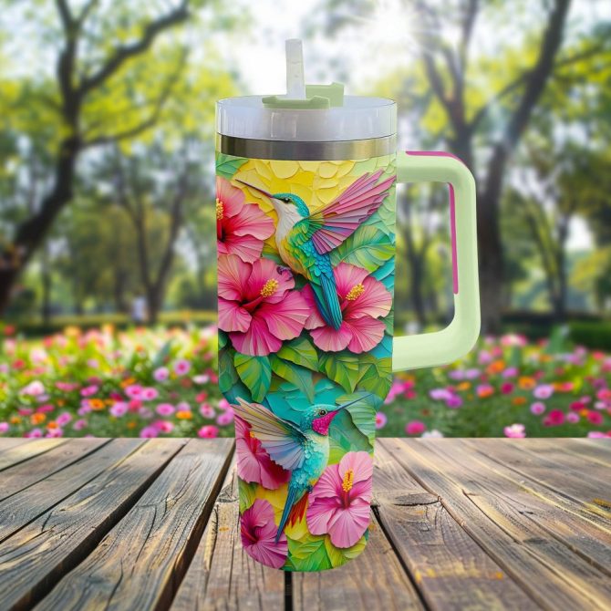 Colibri Floral Hummingbird Custom Stanley Quencher 40Oz Stainless Steel Tumbler With Handle - Image 2
