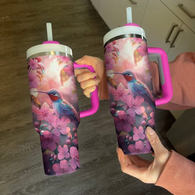 Colibri Floral Hummingbird Custom Stanley Quencher 40Oz Stainless Steel Tumbler With Handle - Image 4