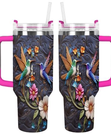 Colibri Floral Hummingbird Custom Stanley Quencher 40Oz Stainless Steel Tumbler With Handle