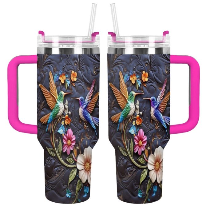 Colibri Floral Hummingbird Custom Stanley Quencher 40Oz Stainless Steel Tumbler With Handle
