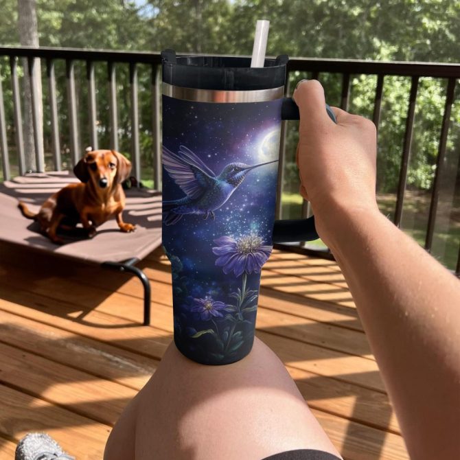 Colibri Floral Hummingbird Custom Stanley Quencher 40Oz Stainless Steel Tumbler With Handle - Image 4