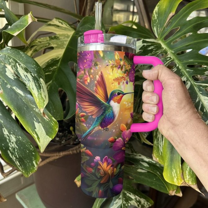 Colibri Floral Hummingbird Custom Stanley Quencher 40Oz Stainless Steel Tumbler With Handle - Image 3