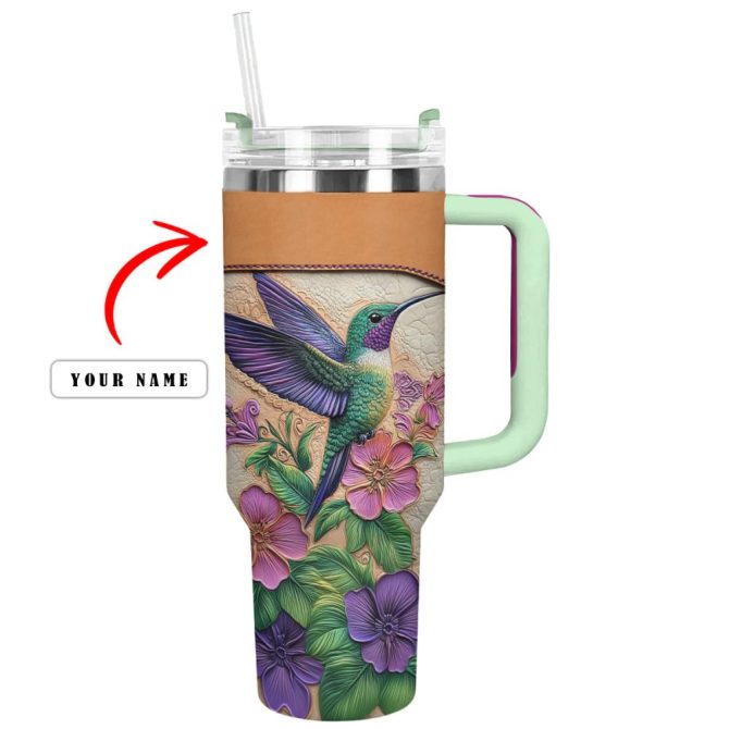 Colibri Floral Hummingbird Custom Stanley Quencher 40Oz Stainless Steel Tumbler With Handle