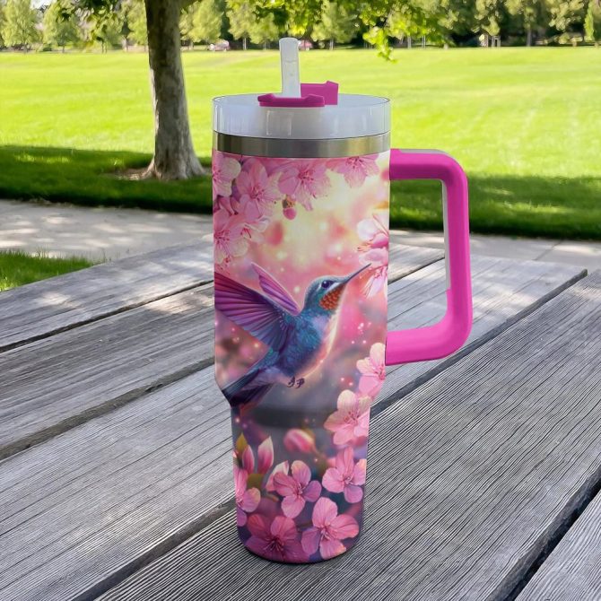 Colibri Floral Hummingbird Custom Stanley Quencher 40Oz Stainless Steel Tumbler With Handle - Image 3