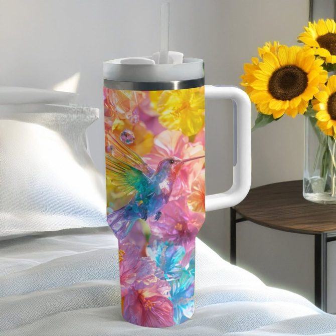 Colibri Floral Hummingbird Custom Stanley Quencher 40Oz Stainless Steel Tumbler With Handle - Image 2