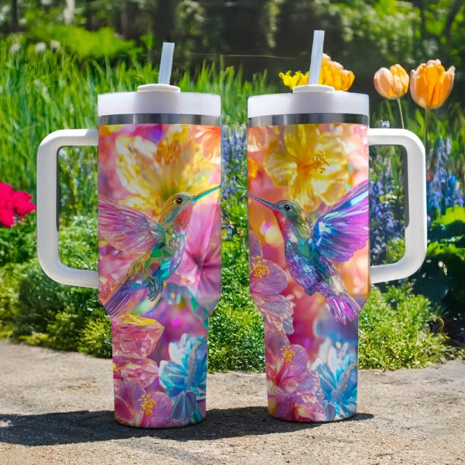 Colibri Floral Hummingbird Custom Stanley Quencher 40Oz Stainless Steel Tumbler With Handle - Image 2