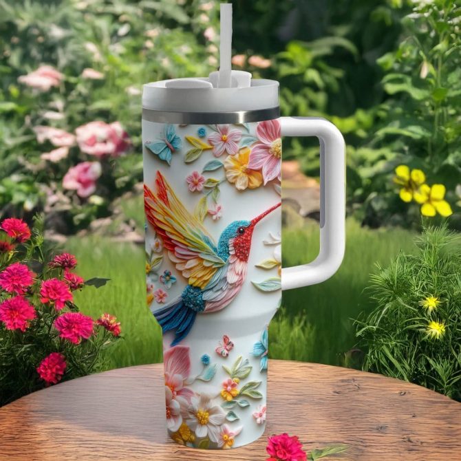 Colibri Floral Hummingbird Custom Stanley Quencher 40Oz Stainless Steel Tumbler With Handle - Image 2