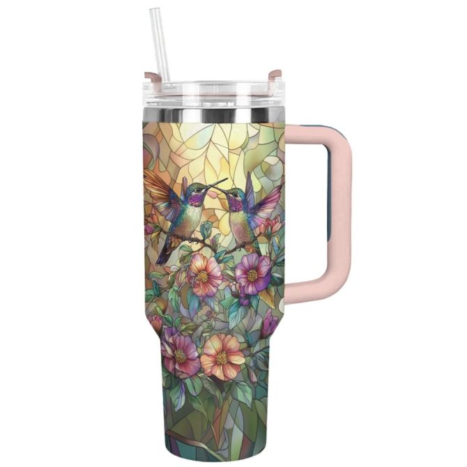 Colibri Floral Hummingbird Custom Stanley Quencher 40Oz Stainless Steel Tumbler With Handle