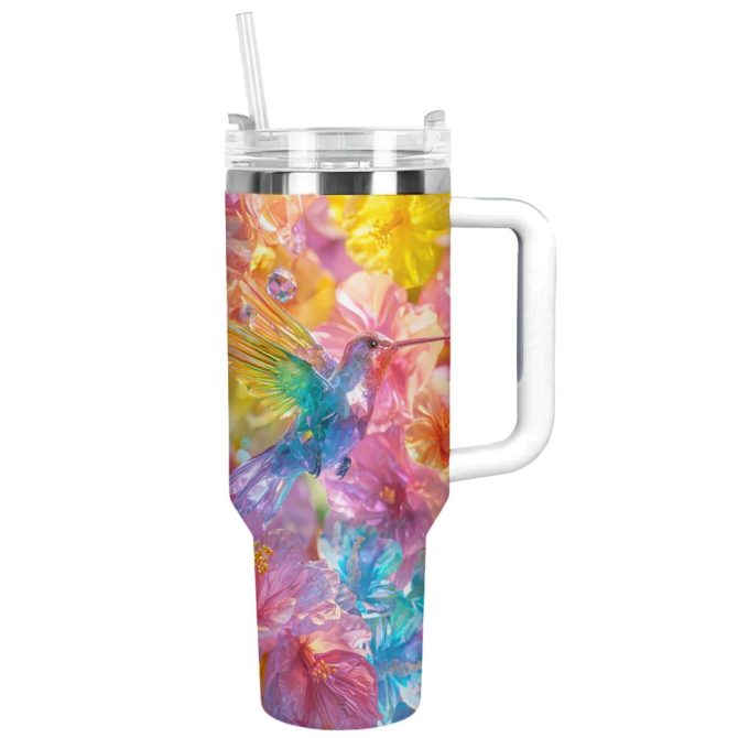 Colibri Floral Hummingbird Custom Stanley Quencher 40Oz Stainless Steel Tumbler With Handle