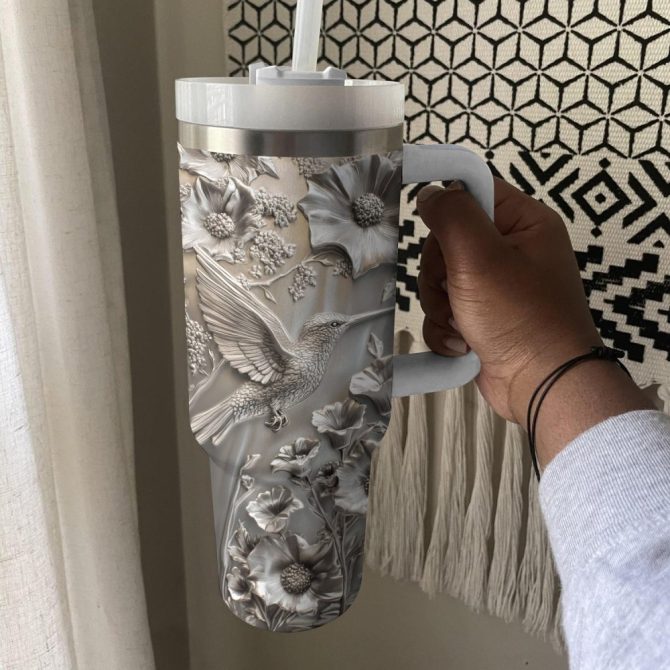 Colibri Floral Hummingbird Custom Stanley Quencher 40Oz Stainless Steel Tumbler With Handle - Image 4