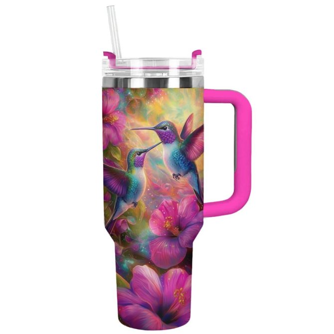 Colibri Floral Hummingbird Custom Stanley Quencher 40Oz Stainless Steel Tumbler With Handle