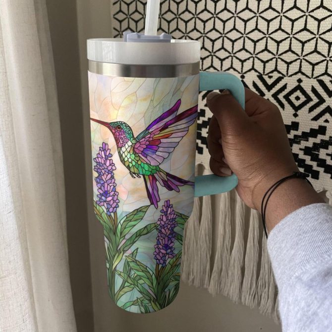 Colibri Floral Hummingbird Custom Stanley Quencher 40Oz Stainless Steel Tumbler With Handle - Image 3