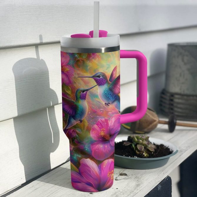 Colibri Floral Hummingbird Custom Stanley Quencher 40Oz Stainless Steel Tumbler With Handle - Image 3